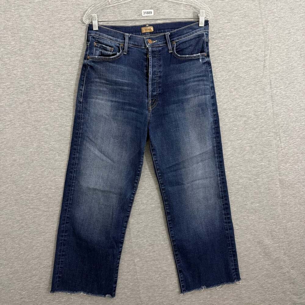 Mother Womens 30 Blue The Rambler Ankle Straight High Rise Jeans Stretch Organic